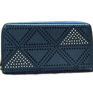 Zip Around Clutch/Wallet Navy with Gold Studs